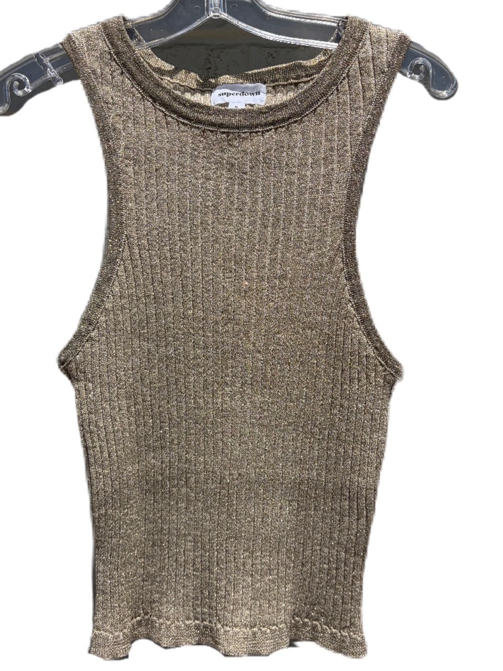 Superdown Sonya Rib Knit Sweater Tank Small Gold